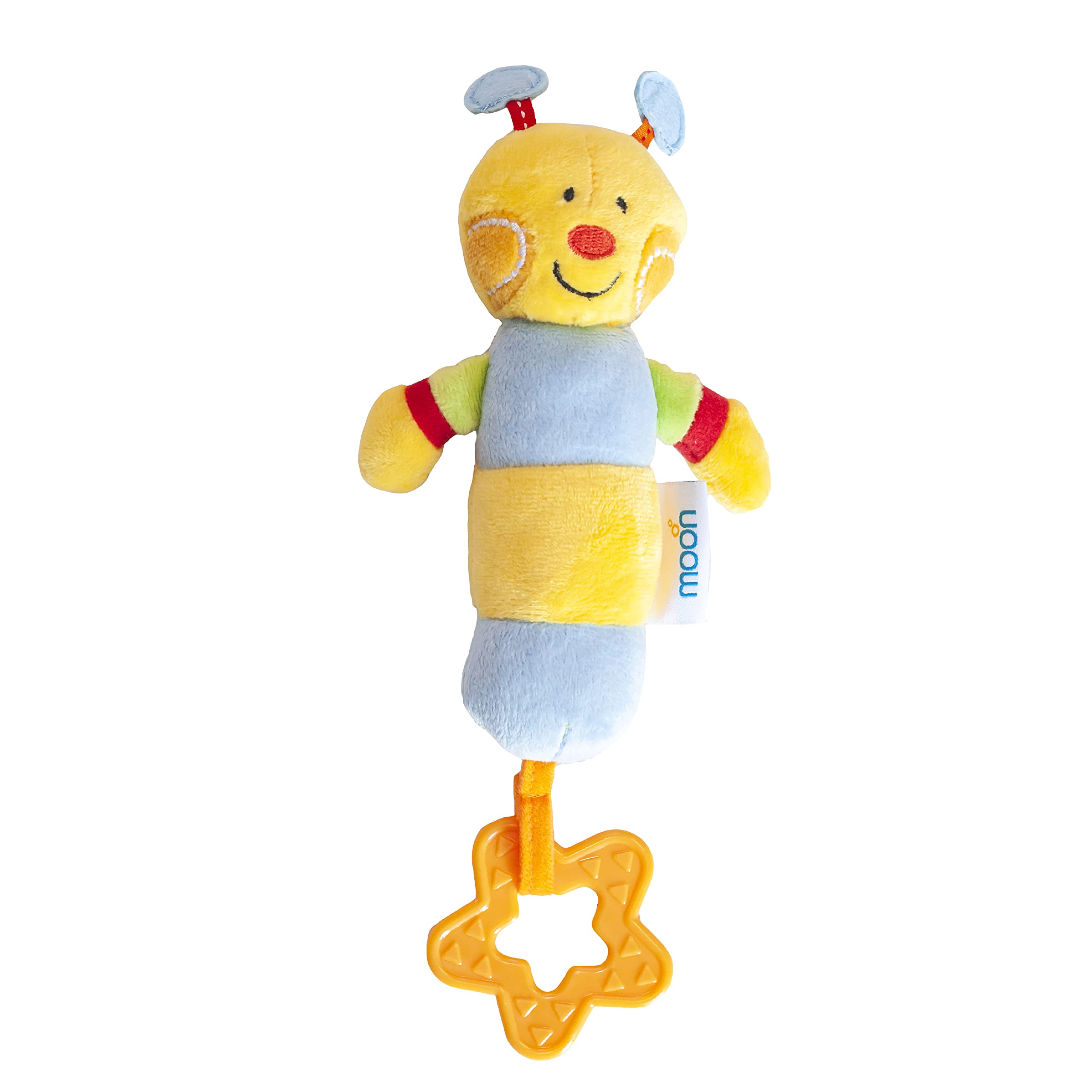 

soft rattle plush toy with colorful characters in several styles with shapes and squeaker sounds and teether 6 months above bee