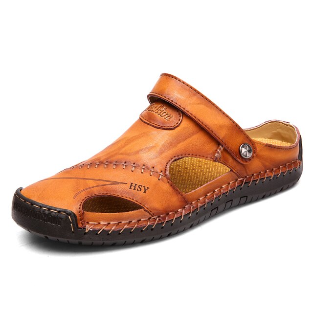 

2019 new style fashion men leather sandals men's comfortable casual shoes male summer lightweight beach sandals big size 38-48